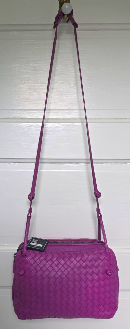 Bottega Veneta Purple Small Woven Crossbody Bag Double Zip Black HW